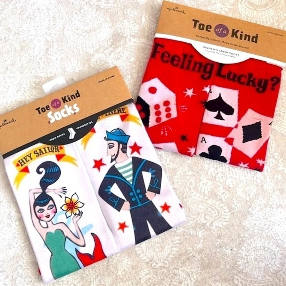 Brand New Set Toe of a Kind Crew Socks Feeling Lucky Card Player Sailor Mermaid